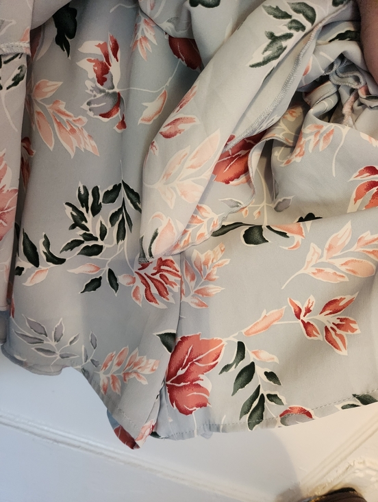 Light Blue Floral Long Sleeve Tie-Waist Dress Size Large Like-new - Picture 5 of 13